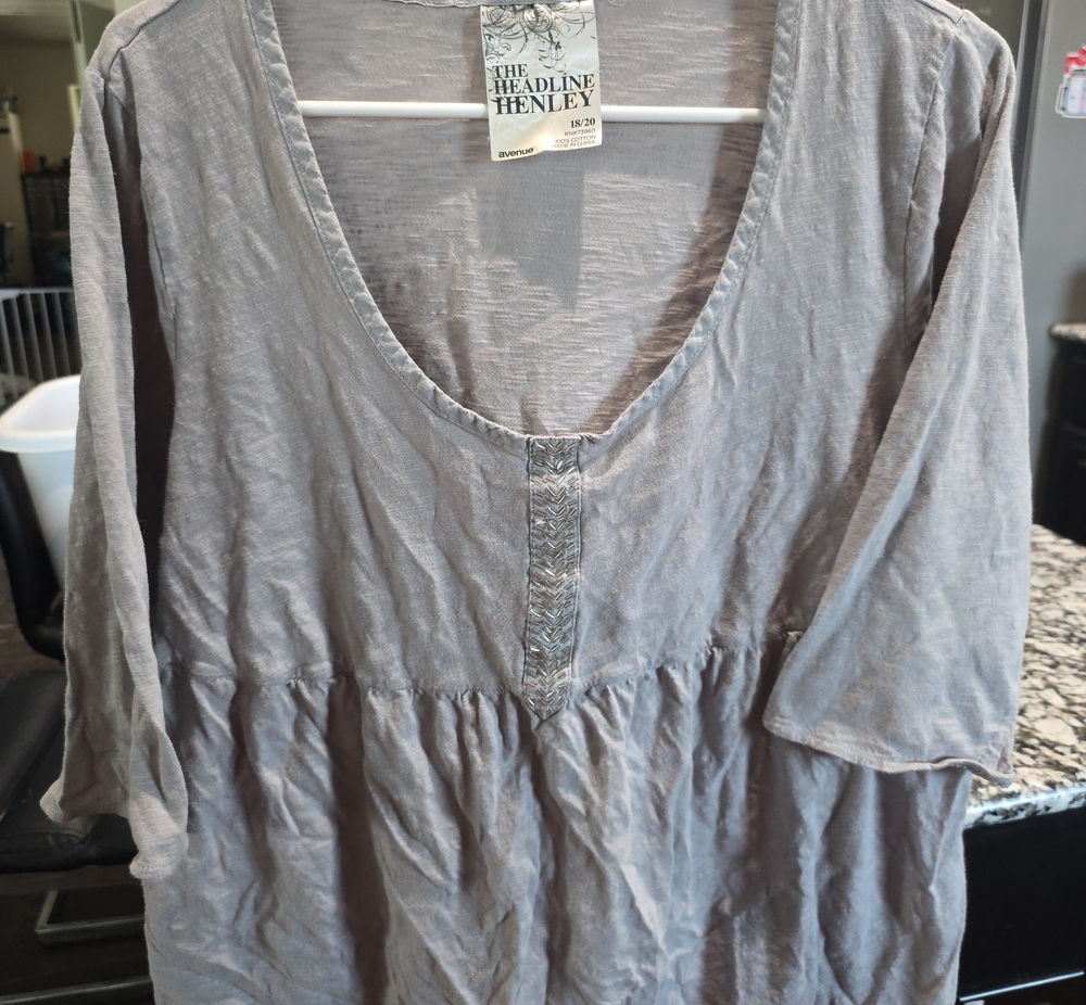 Avenue Gray Scoop Neck Tunic with Trim